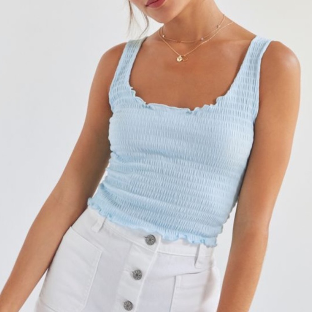 BDG Lottie Lettuce Edge Smocked Tank Top